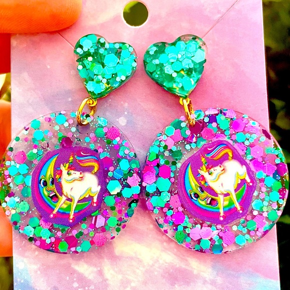 Lisa Frank Unicorn Acrylic Earrings - Picture 1 of 4